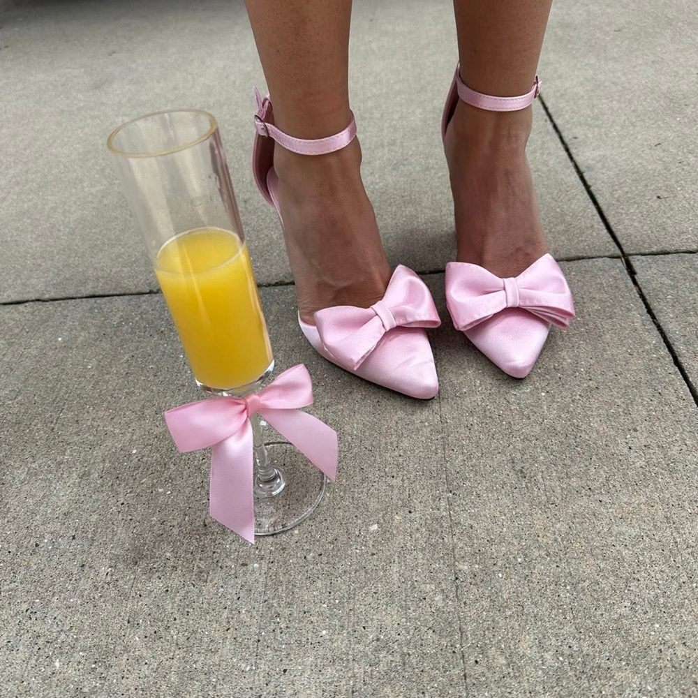 SHEIN Pink Bow Satin Heels